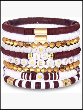 Stretch Heishi Beaded Stackable Game Day Bracelets Football Fan Jewelry